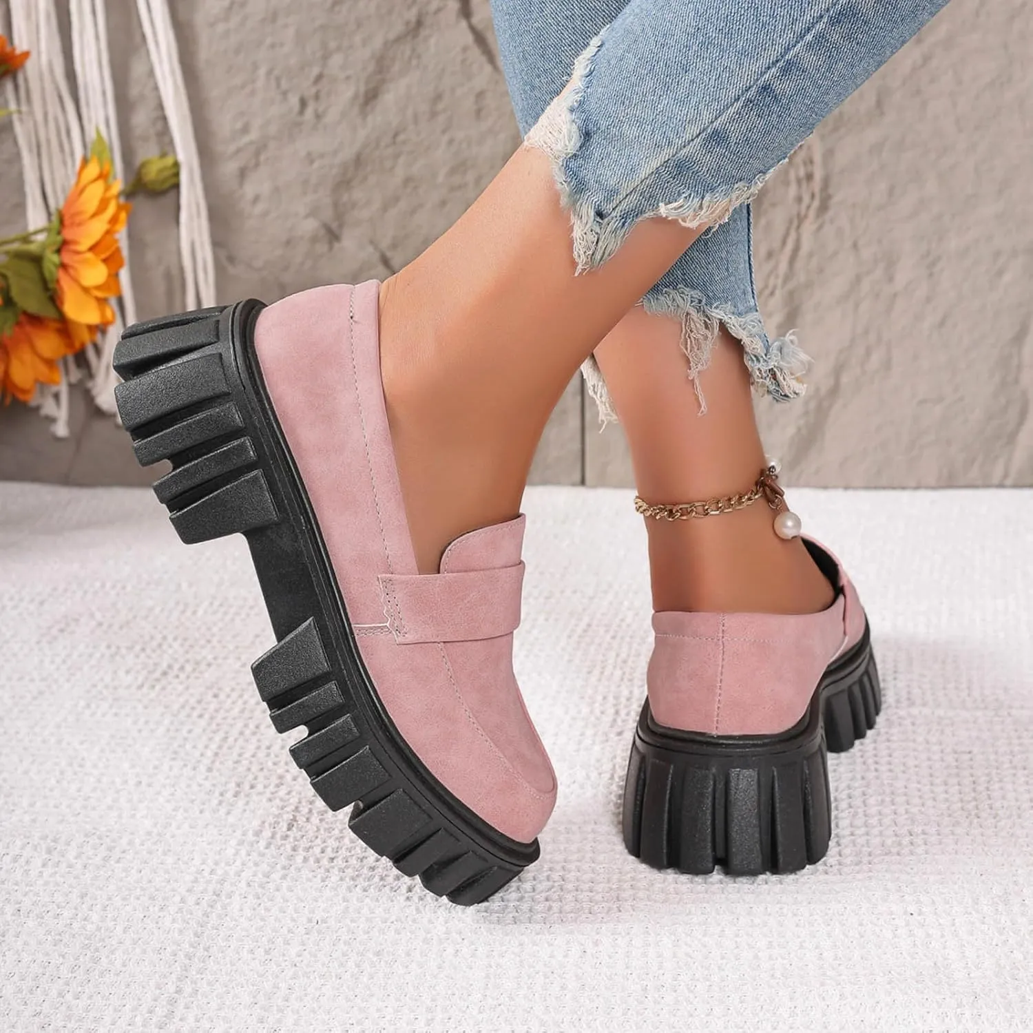 Women's Loafers Comfortable Business Shoes Slip On Platform Loafers Lug Sole Loafers Chunky Casual Shoes