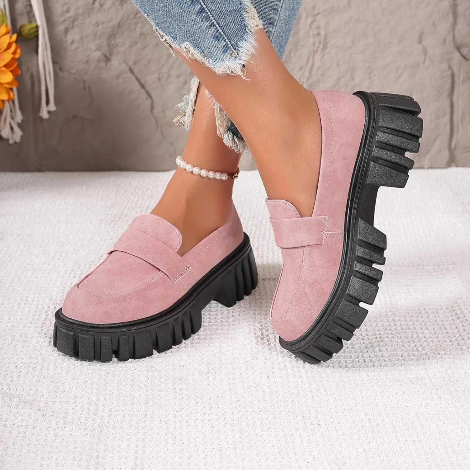 Women's Loafers Comfortable Business Shoes Slip On Platform Loafers Lug Sole Loafers Chunky Casual Shoes