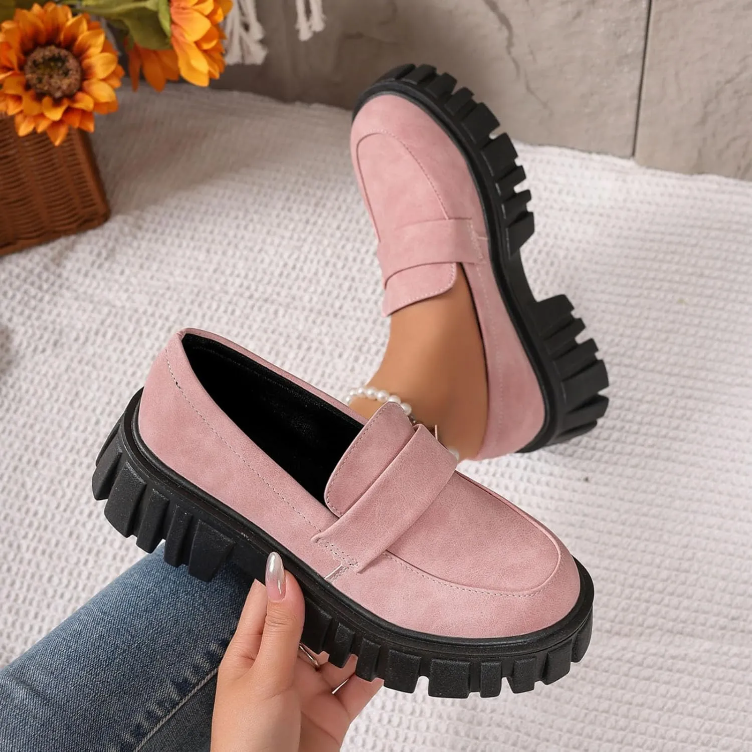 Women's Loafers Comfortable Business Shoes Slip On Platform Loafers Lug Sole Loafers Chunky Casual Shoes